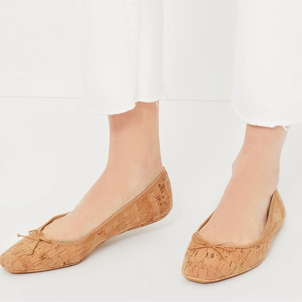 Veronica Beard Beatrix Cork Skimmer Ballet Flats Slip On Bow Womens 9 NEW
